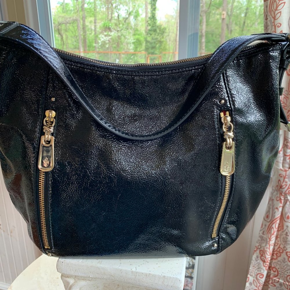 Cole Hahn Large Black Patent Leather Satchel NEW